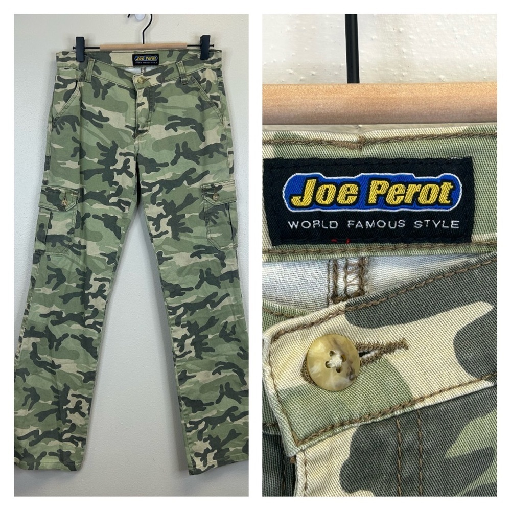 Joe Perot Womens Vintage Y2K Camouflage Cargo Pants Bootcut Size S/M Low Rise